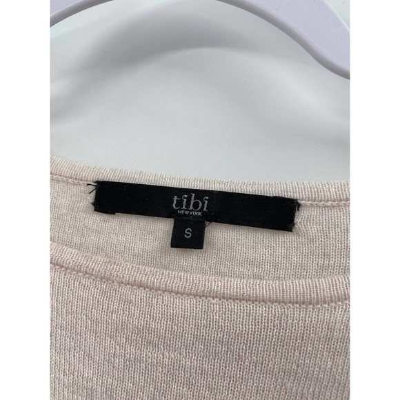 Tibi Merino Wool Mixed Media Pleated Hem Beige White Knit Sweater Size Small - Picture 4 of 6